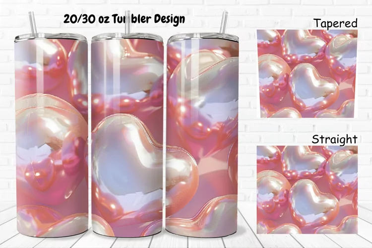 3D Shiny Puffy Hearts Valentine's Day 20/30oz Skinny Tumbler