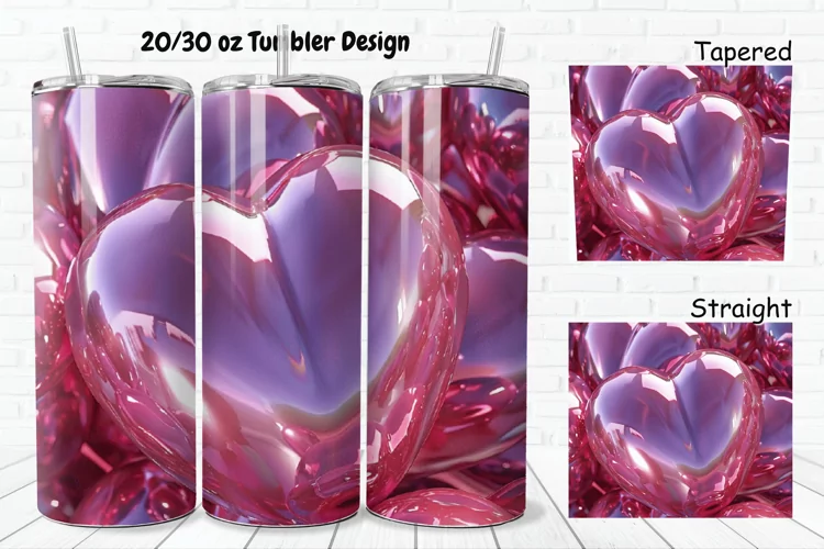 3D Shiny Puffy Hearts Valentine's Day 20/30oz Skinny Tumbler
