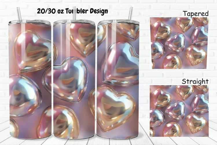 3D Shiny Puffy Hearts Valentine's Day 20/30oz Skinny Tumbler
