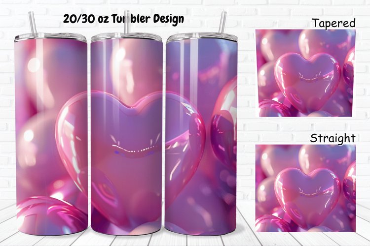 3D Shiny Puffy Hearts Valentine's Day 20/30oz Skinny Tumbler example image 1