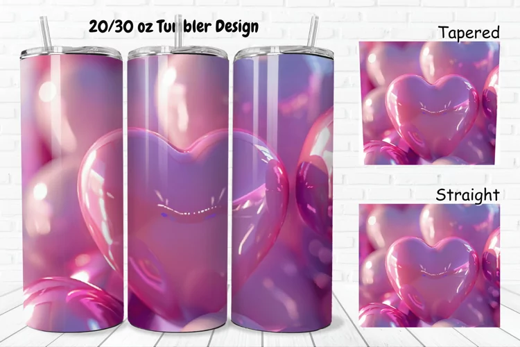 3D Shiny Puffy Hearts Valentine's Day 20/30oz Skinny Tumbler