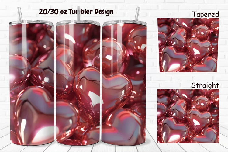 3D Shiny Puffy Hearts Valentine's Day 20/30oz Skinny Tumbler