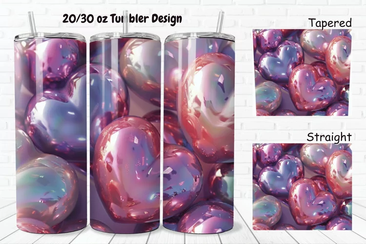 3D Shiny Puffy Hearts Valentine's Day 20/30oz Skinny Tumbler