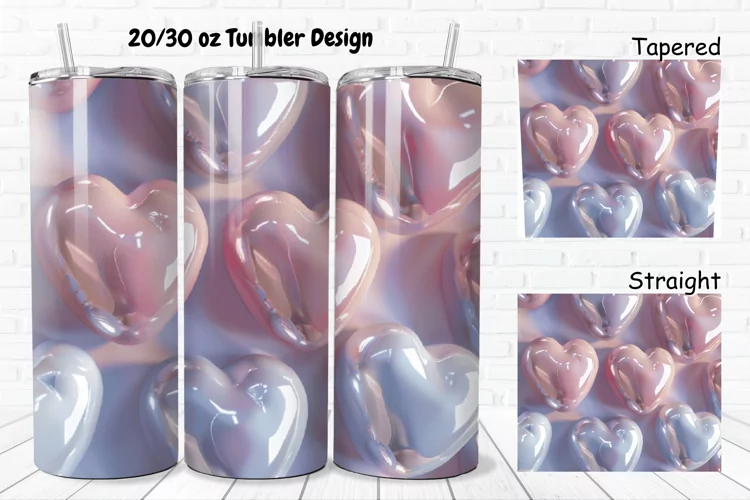 3D Shiny Puffy Hearts Valentine's Day 20/30oz Skinny Tumbler