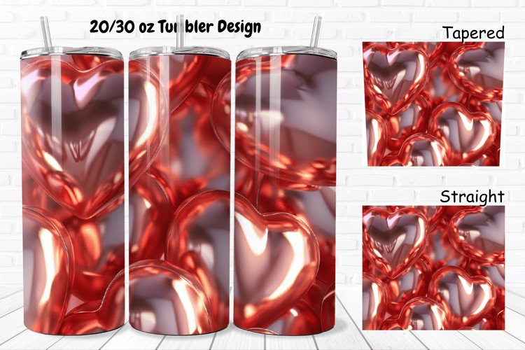 3D Shiny Puffy Hearts Valentines Day 20/30oz Skinny Tumbler