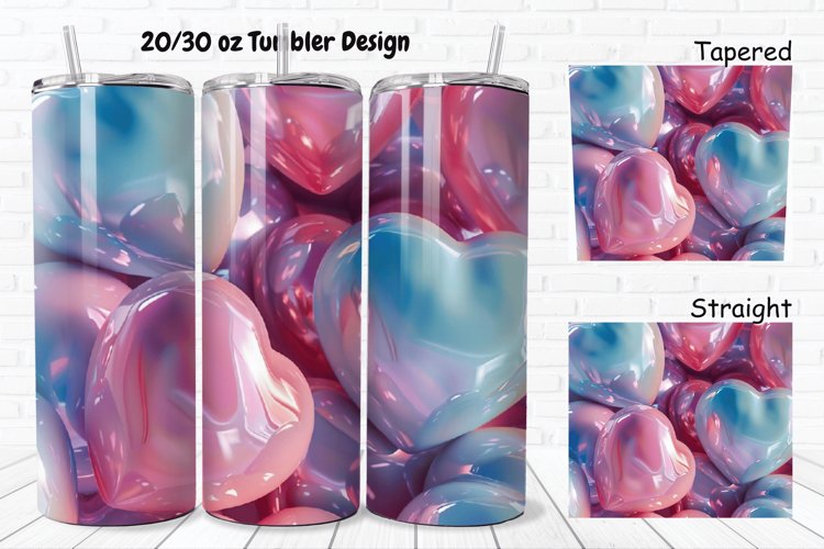 3D Shiny Puffy Hearts Valentine's Day 20/30oz Skinny Tumbler example image 1