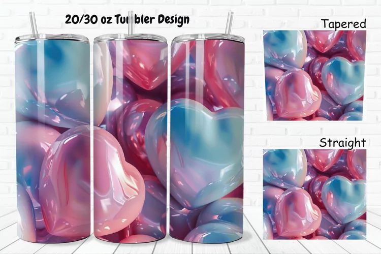 3D Shiny Puffy Hearts Valentine's Day 20/30oz Skinny Tumbler