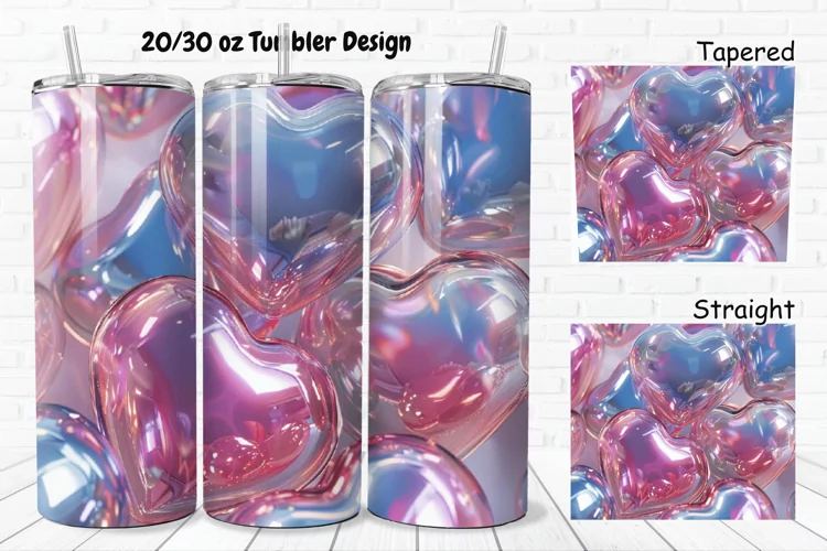 3D Shiny Puffy Hearts Valentine's Day 20/30oz Skinny Tumbler