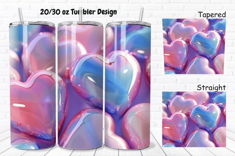 3D Shiny Puffy Hearts Valentines Day 20/30oz Skinny Tumbler