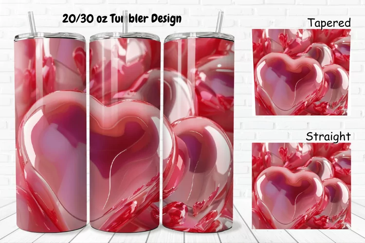 3D Shiny Puffy Hearts Valentine's Day 20/30oz Skinny Tumbler
