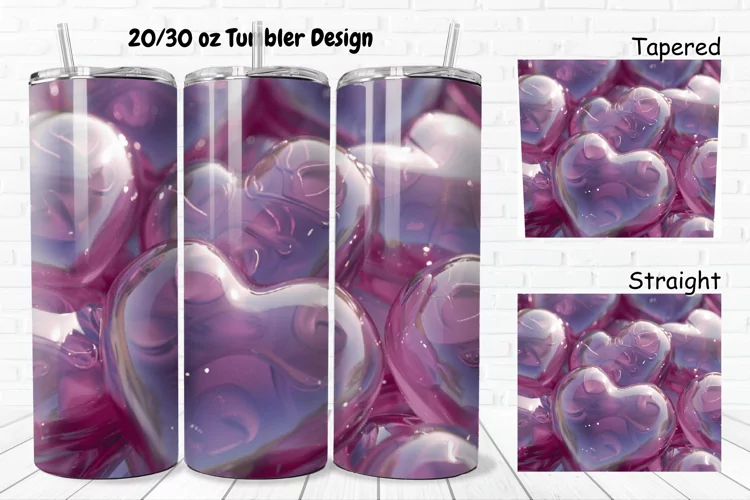 3D Shiny Puffy Hearts Valentine's Day 20/30oz Skinny Tumbler