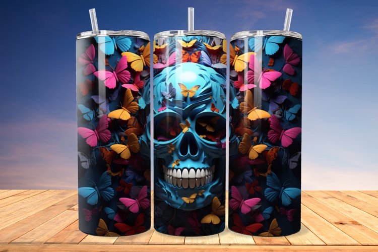 3D Skull And Butterflies 20oz/30oz Skinny Tumbler