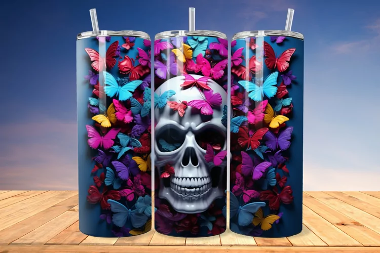 3D Skull And Butterflies 20oz/30oz Skinny Tumbler