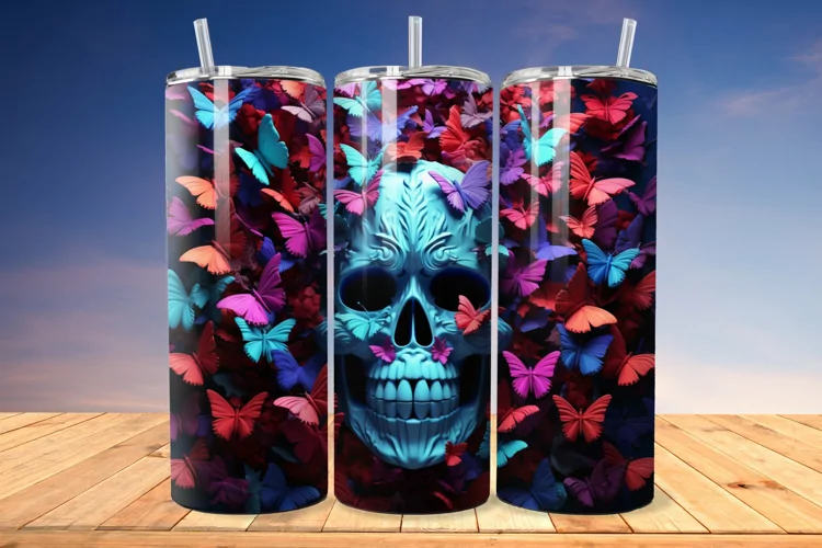 3D Skull And Butterflies 20oz/30oz Skinny Tumbler