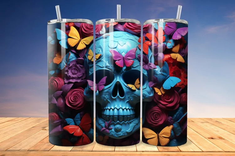 3D Skull And Butterflies 20oz/30oz Skinny Tumbler