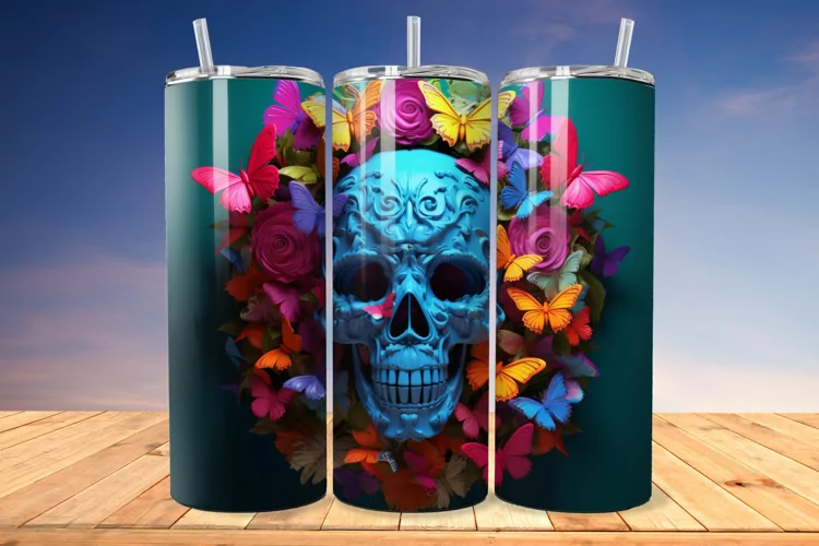 3D Skull And Butterflies 20oz/30oz Skinny Tumbler