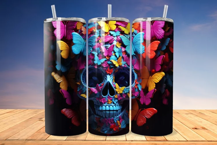 3D Skull And Butterflies 20oz/30oz Skinny Tumbler