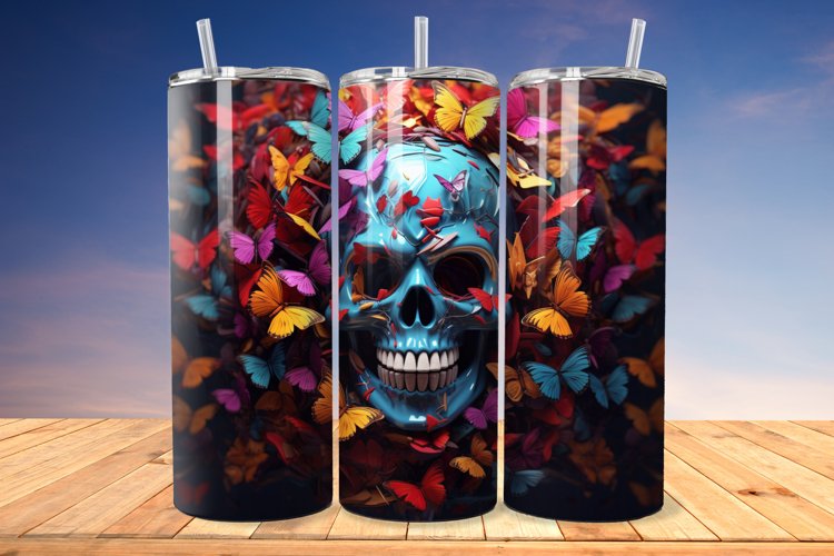 3D Skull And Butterflies 20oz/30oz Skinny Tumbler