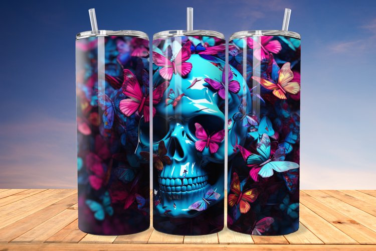 3D Skull And Butterflies 20oz/30oz Skinny Tumbler