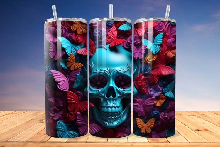 3D Skull And Butterflies 20oz/30oz Skinny Tumbler example image 1