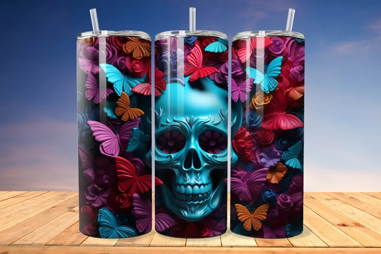 3D Skull And Butterflies 20oz/30oz Skinny Tumbler
