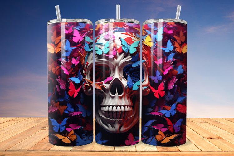 3D Skull And Butterflies 20oz/30oz Skinny Tumbler example image 1