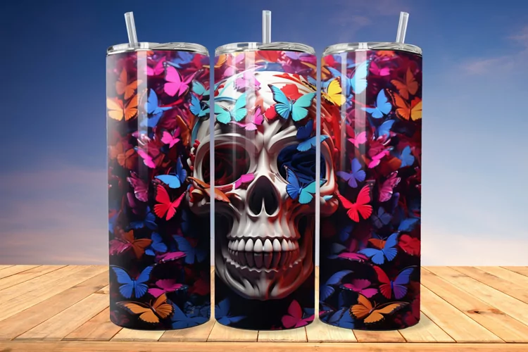 3D Skull And Butterflies 20oz/30oz Skinny Tumbler