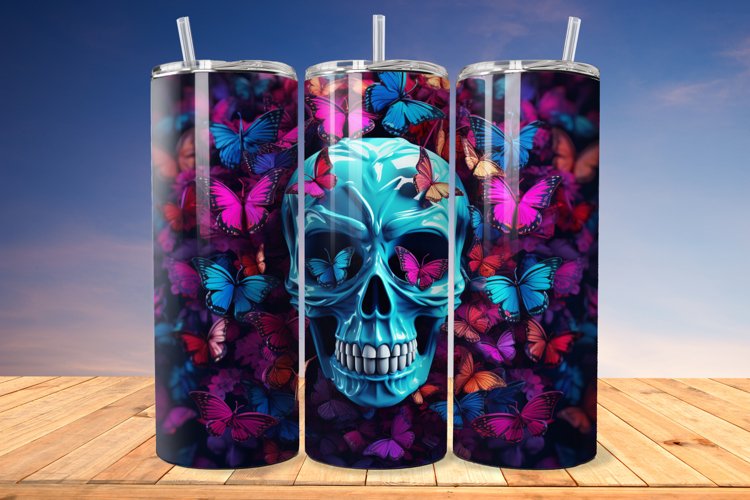 3D Skull And Butterflies 20oz/30oz Skinny Tumbler