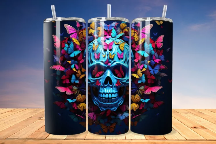 3D Skull And Butterflies 20oz/30oz Skinny Tumbler