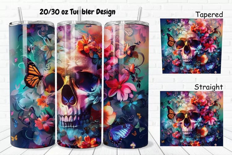 3D Skull Butterflies 20/30oz Skinny Tumbler