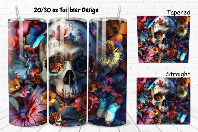 3D Skull Butterflies 20/30oz Skinny Tumbler