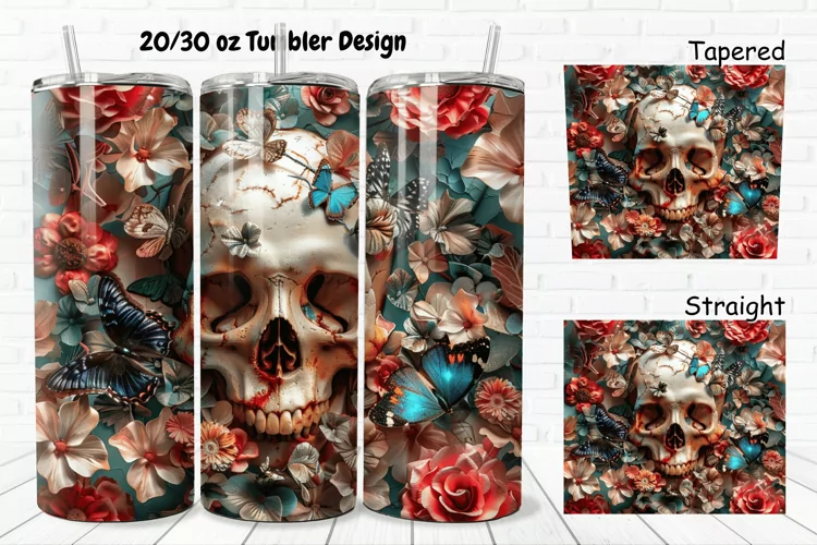 3D Skull Butterflies 20/30oz Skinny Tumbler