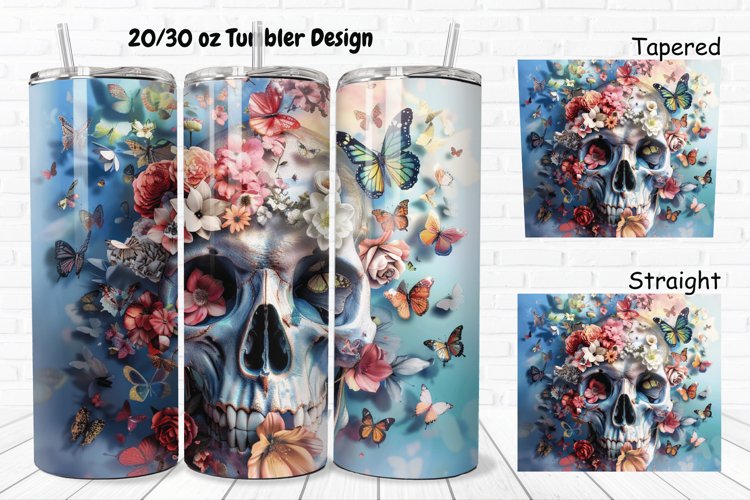 3D Skull Butterflies 20/30oz Skinny Tumbler example image 1