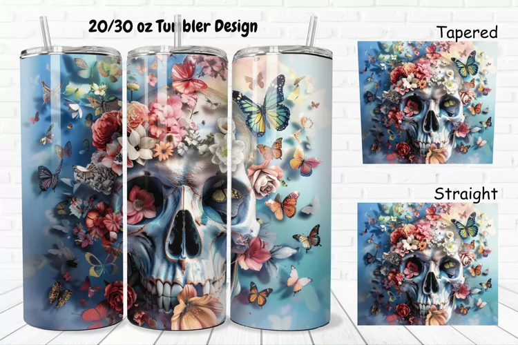 3D Skull Butterflies 20/30oz Skinny Tumbler