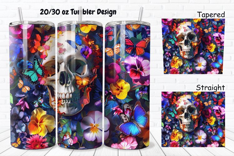 3D Skull Butterflies 20/30oz Skinny Tumbler example image 1