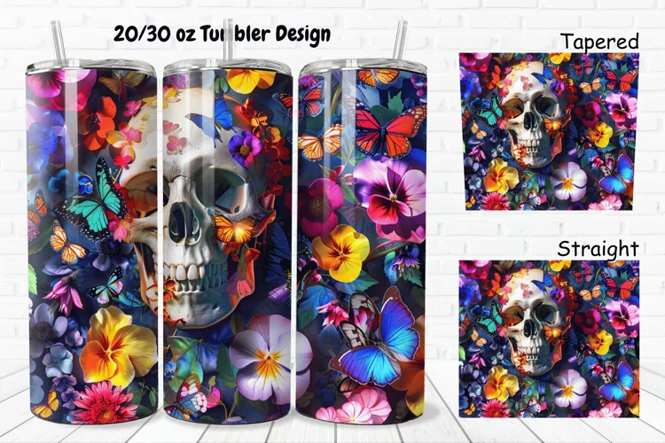 3D Skull Butterflies 20/30oz Skinny Tumbler