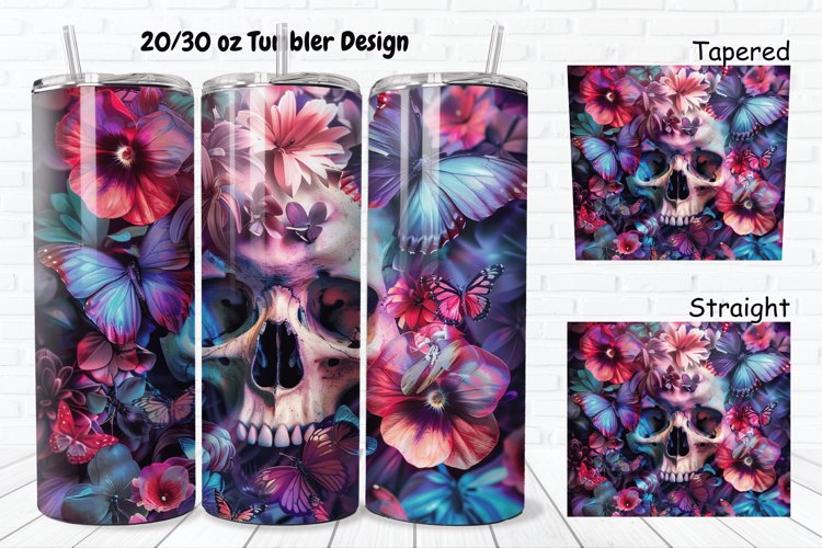 3D Skull Butterflies 20/30oz Skinny Tumbler example image 1