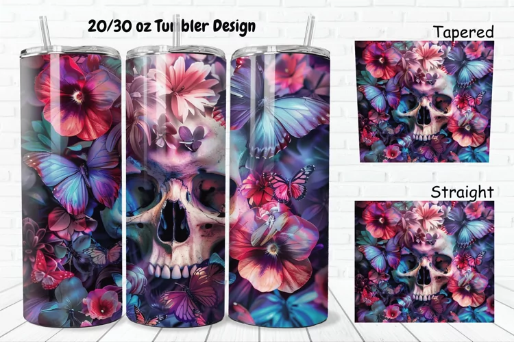 3D Skull Butterflies 20/30oz Skinny Tumbler