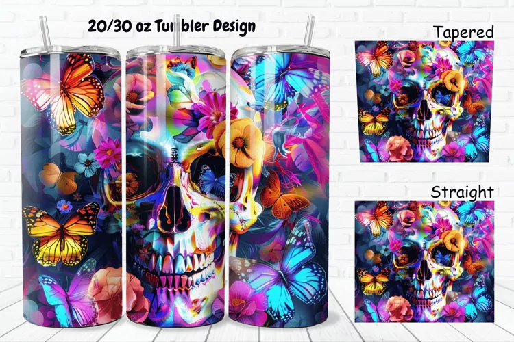 3D Skull Butterflies 20/30oz Skinny Tumbler