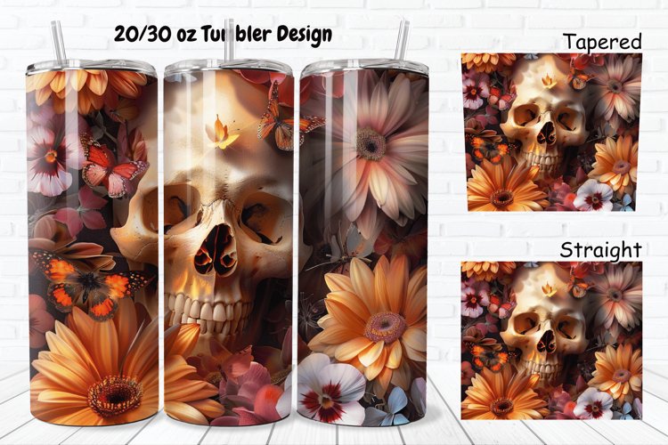 3D Skull Butterflies 20/30oz Skinny Tumbler