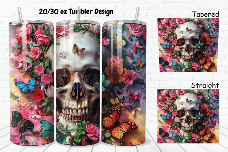 3D Skull Butterflies 20/30oz Skinny Tumbler