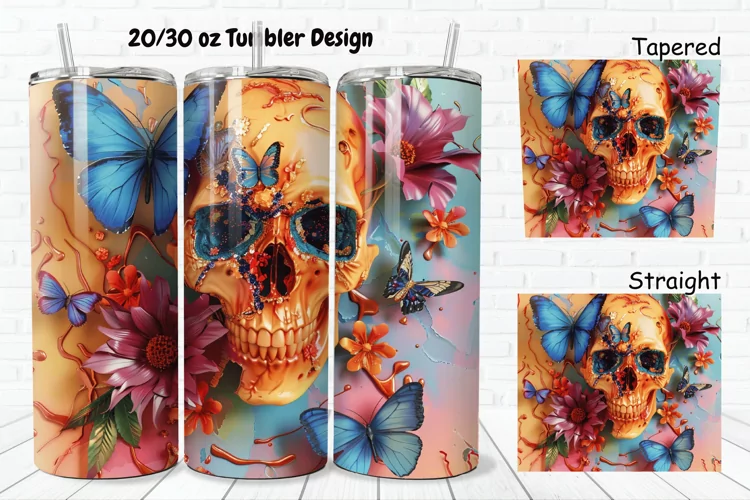 3D Skull Butterflies 20/30oz Skinny Tumbler