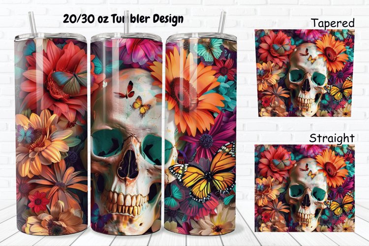 3D Skull Butterflies 20/30oz Skinny Tumbler