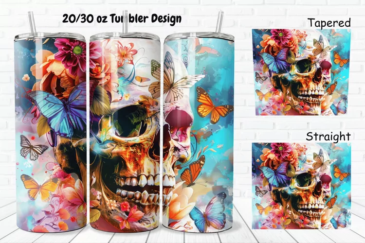 3D Skull Butterflies 20/30oz Skinny Tumbler