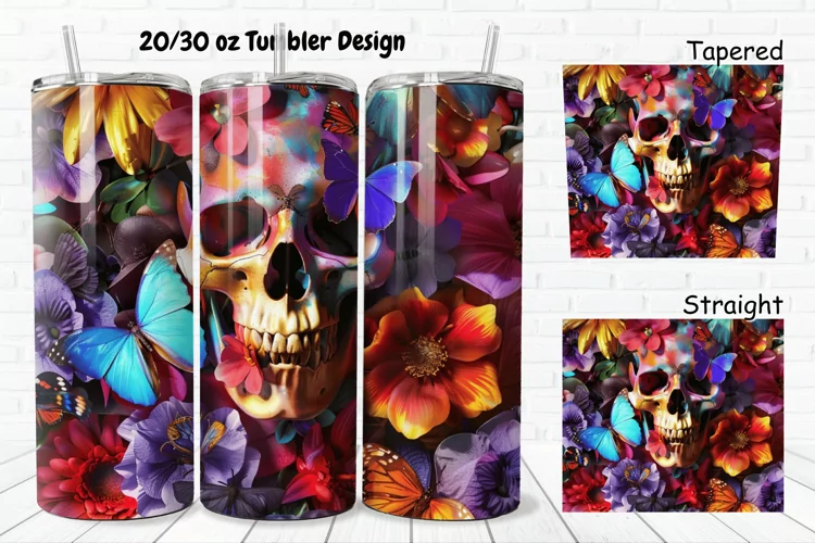 3D Skull Butterflies 20/30oz Skinny Tumbler