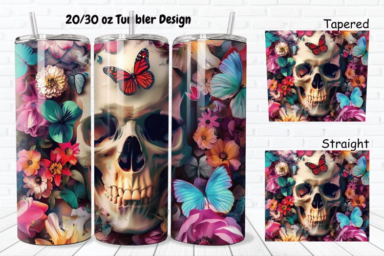 3D Skull Butterflies 20/30oz Skinny Tumbler