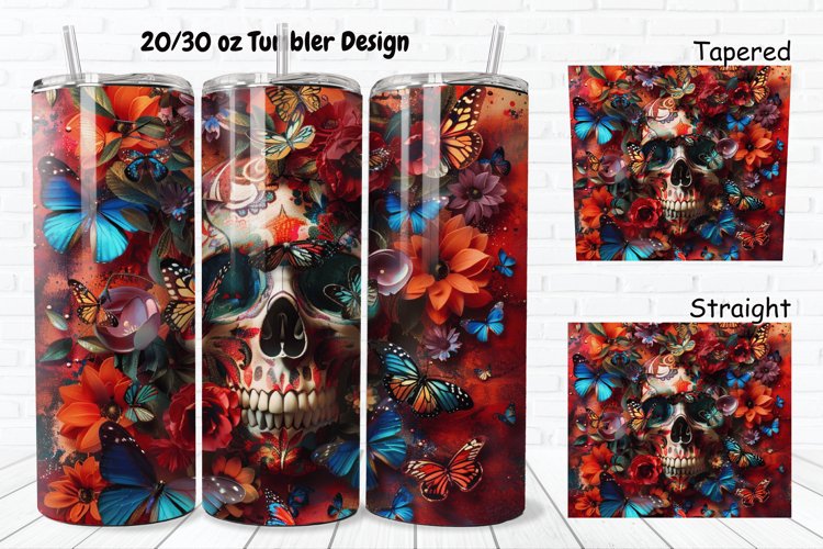 3D Skull Butterflies 20/30oz Skinny Tumbler example image 1