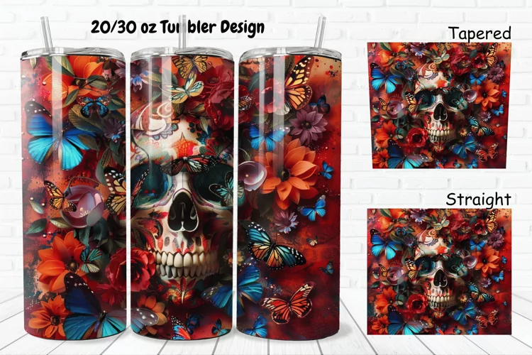 3D Skull Butterflies 20/30oz Skinny Tumbler