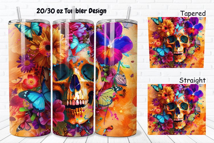 3D Skull Butterflies 20/30oz Skinny Tumbler example image 1