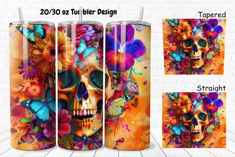 3D Skull Butterflies 20/30oz Skinny Tumbler